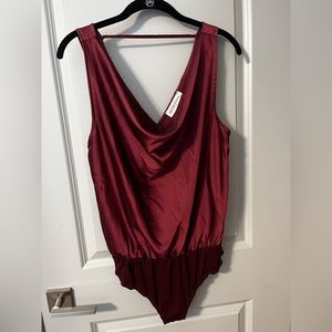 cowl neck maroon body suit